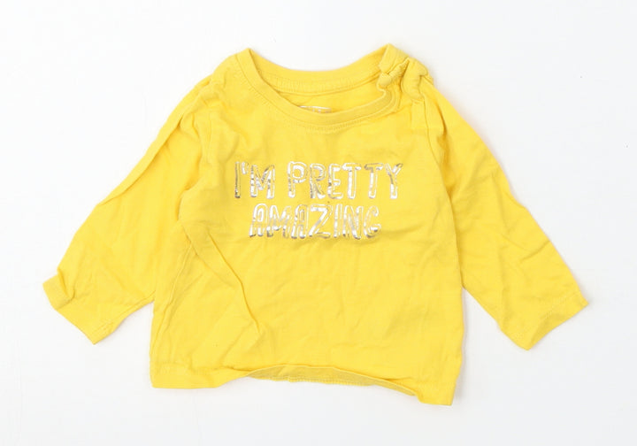 Primark Boys Yellow  Cotton Basic T-Shirt Size 0-3 Months Round Neck