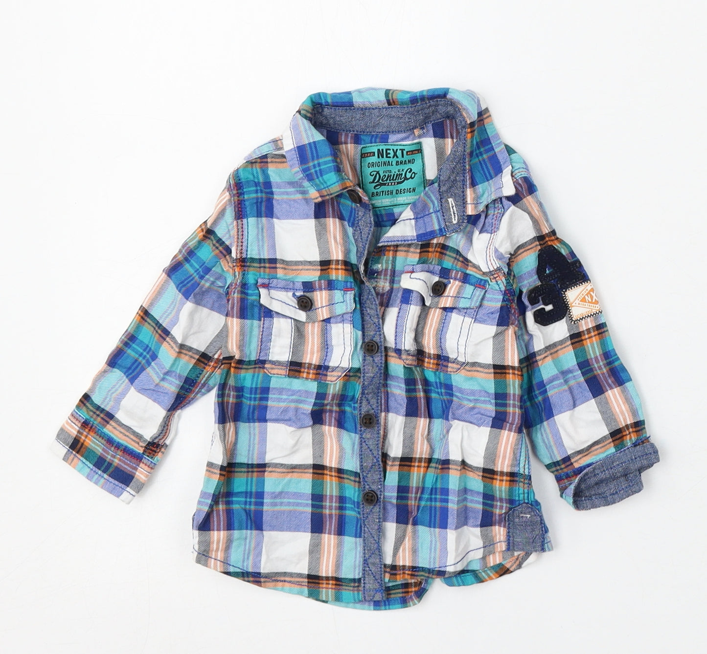 NEXT Boys Multicoloured Plaid Cotton Basic Button-Up Size 6-9 Months Collared Button