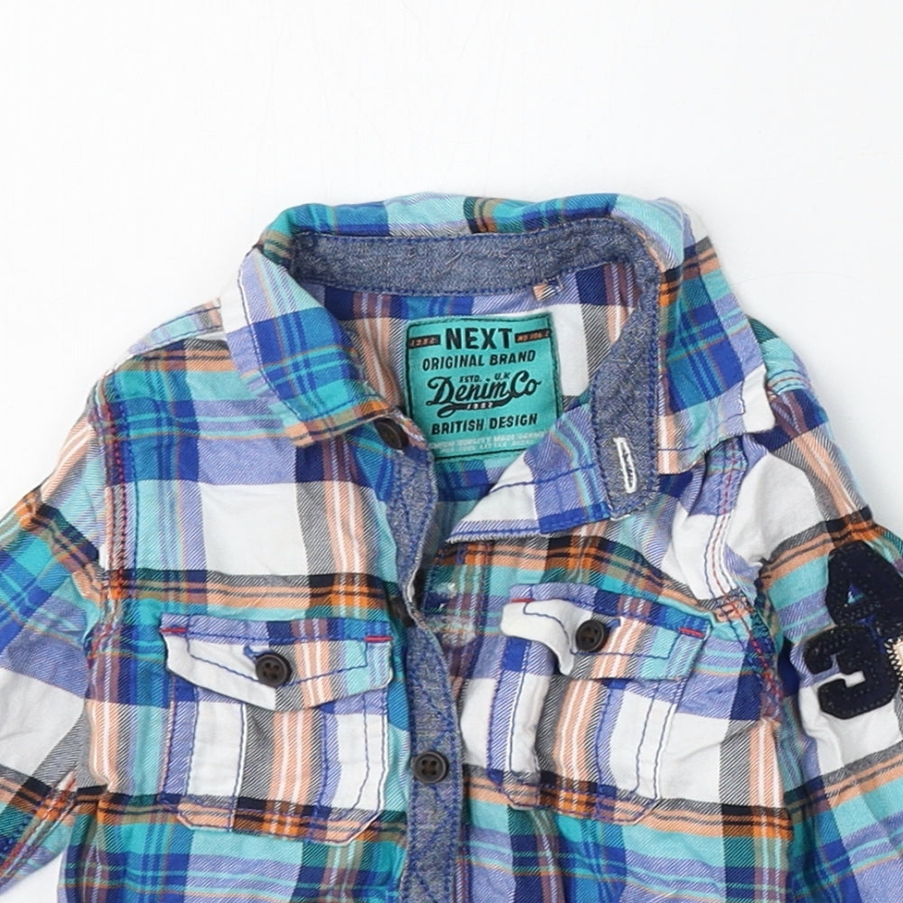 NEXT Boys Multicoloured Plaid Cotton Basic Button-Up Size 6-9 Months Collared Button