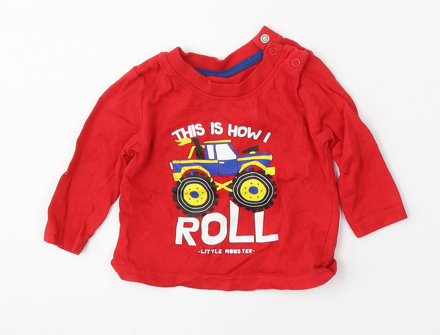 Primark Boys Red  Cotton Basic T-Shirt Size 0-3 Months Round Neck