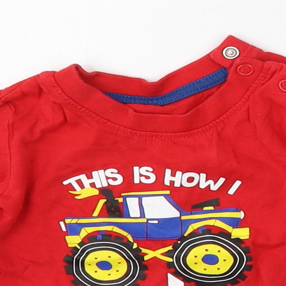 Primark Boys Red  Cotton Basic T-Shirt Size 0-3 Months Round Neck