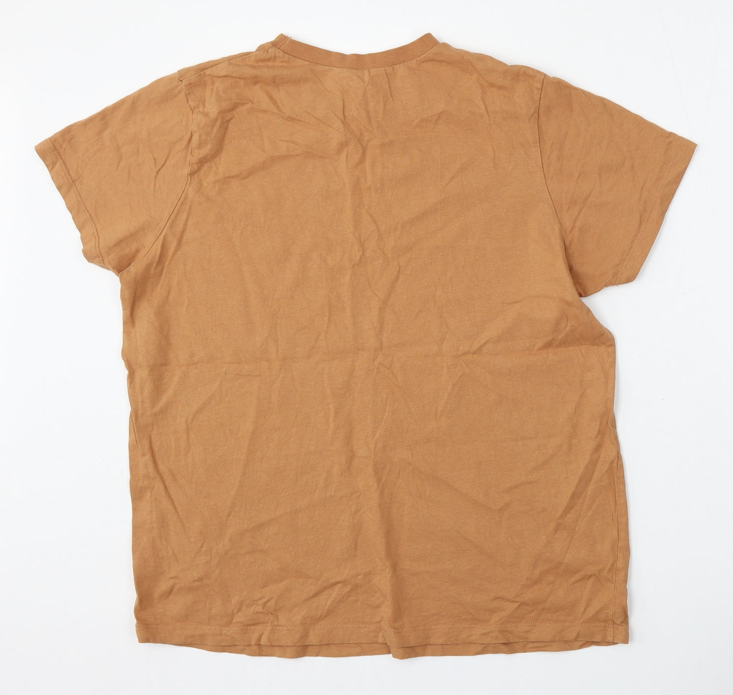 Primark Womens Brown  Cotton Basic T-Shirt Size 14 Round Neck
