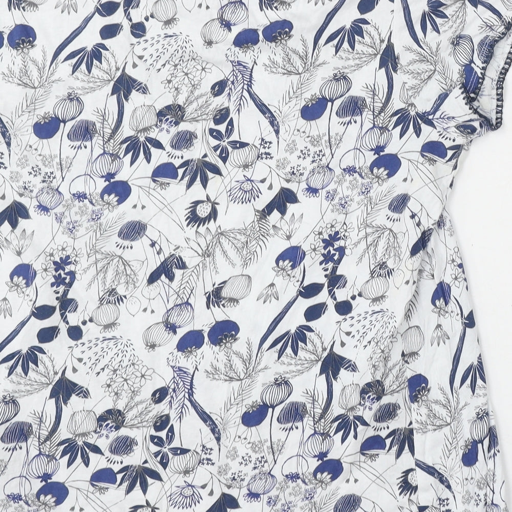 Mantaray Womens White Floral Cotton Basic T-Shirt Size 18 Round Neck