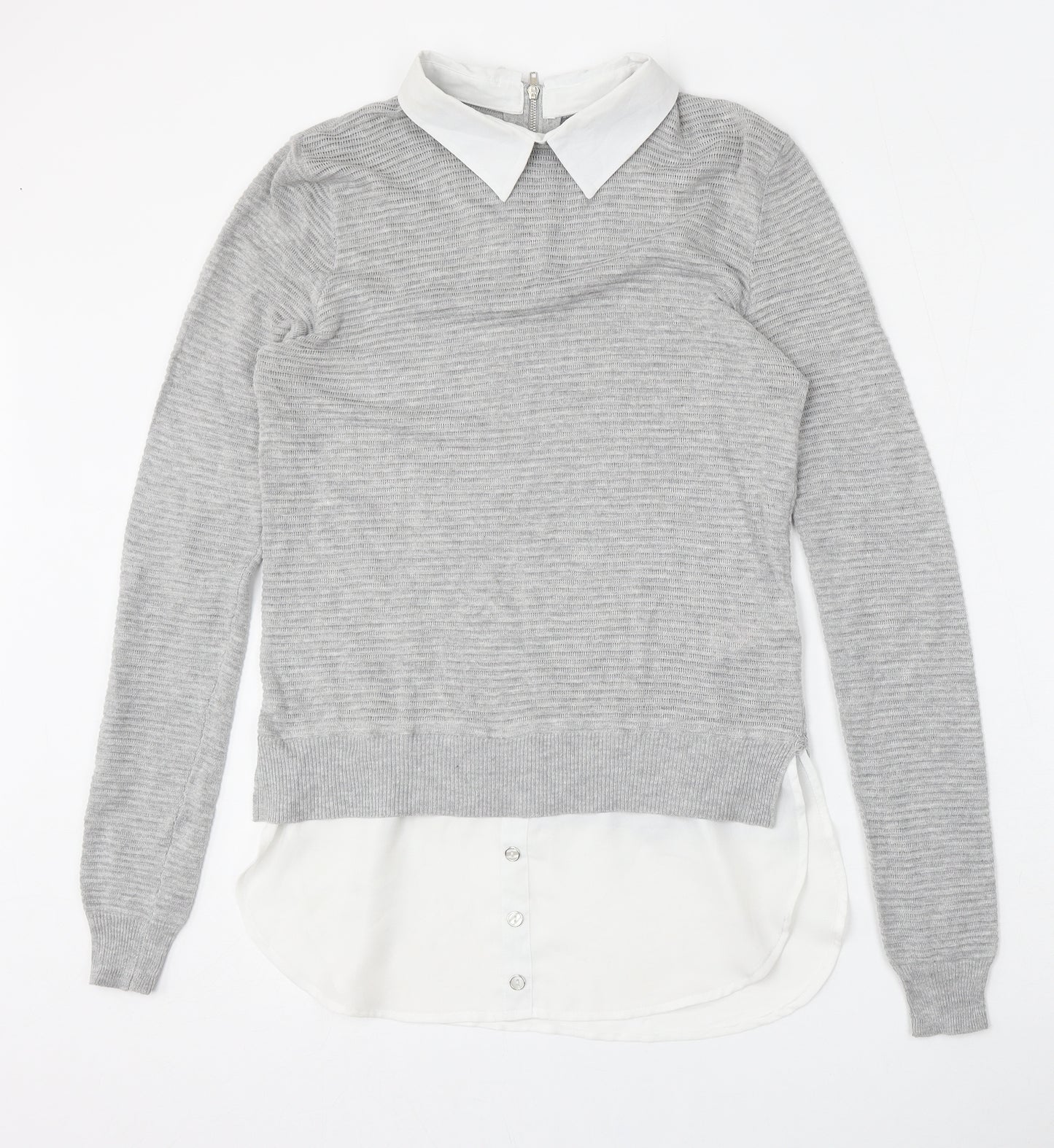 Marks and Spencer Womens Grey Collared  Cotton Pullover Jumper Size 10