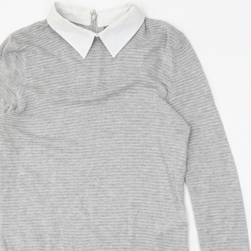 Marks and Spencer Womens Grey Collared  Cotton Pullover Jumper Size 10