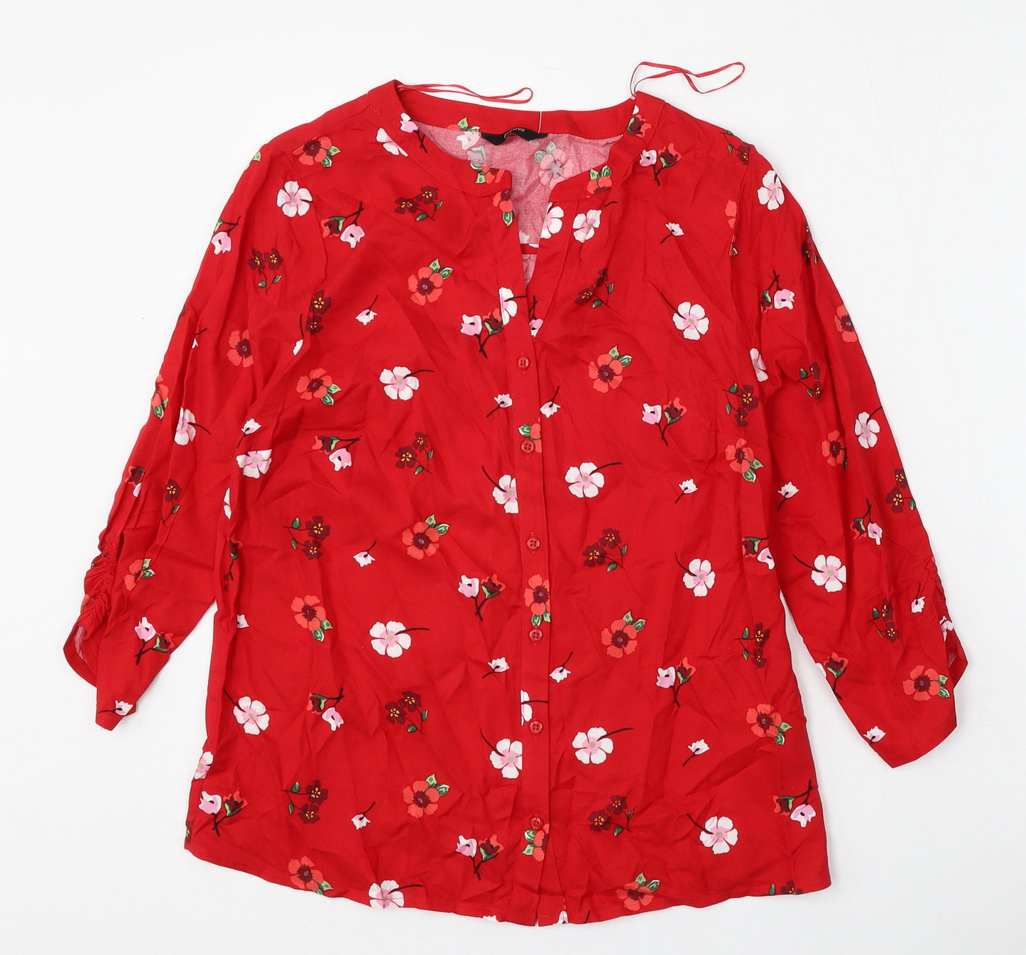 Papaya Womens Red Floral Viscose Basic Blouse Size 8 Round Neck