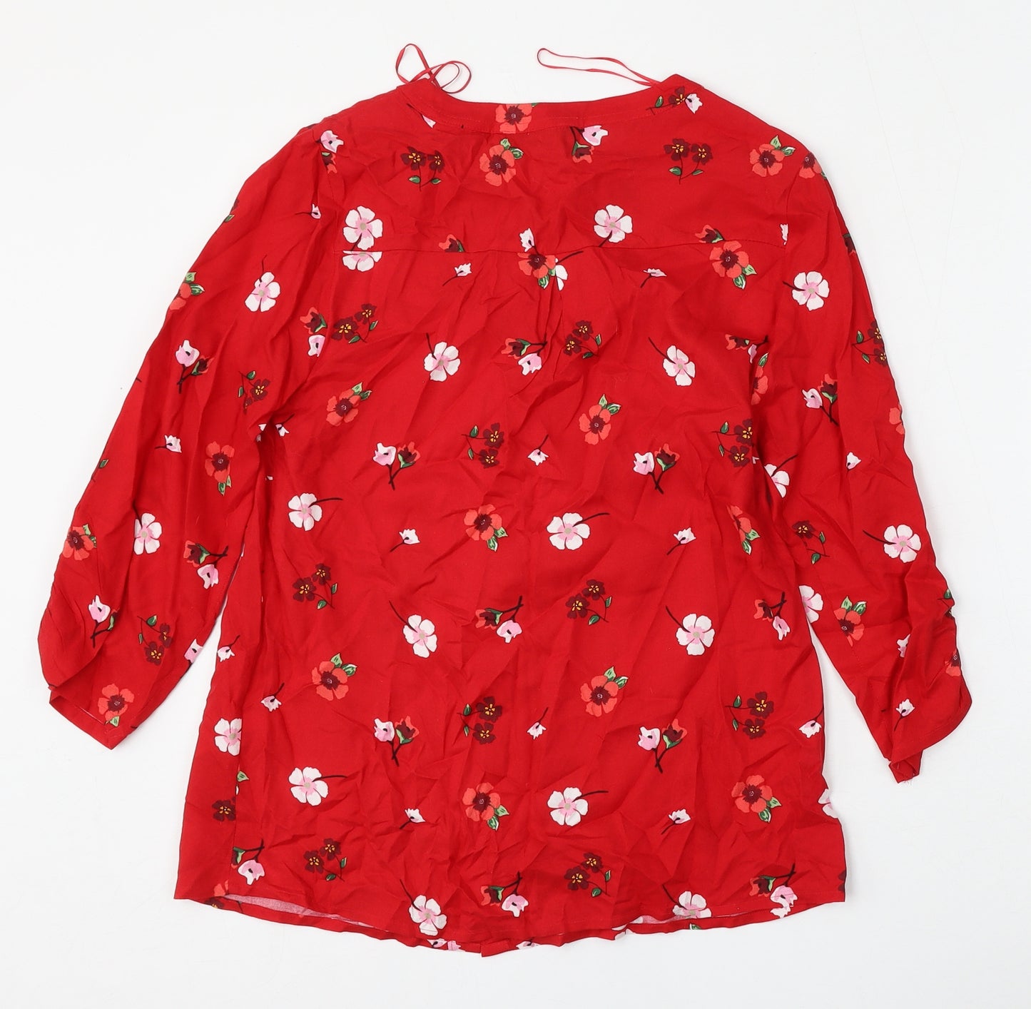 Papaya Womens Red Floral Viscose Basic Blouse Size 8 Round Neck