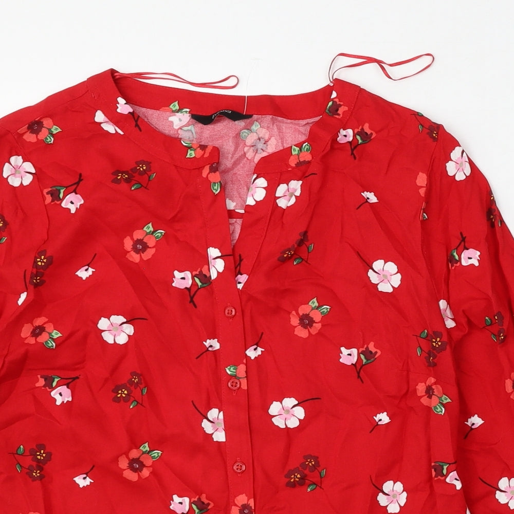 Papaya Womens Red Floral Viscose Basic Blouse Size 8 Round Neck