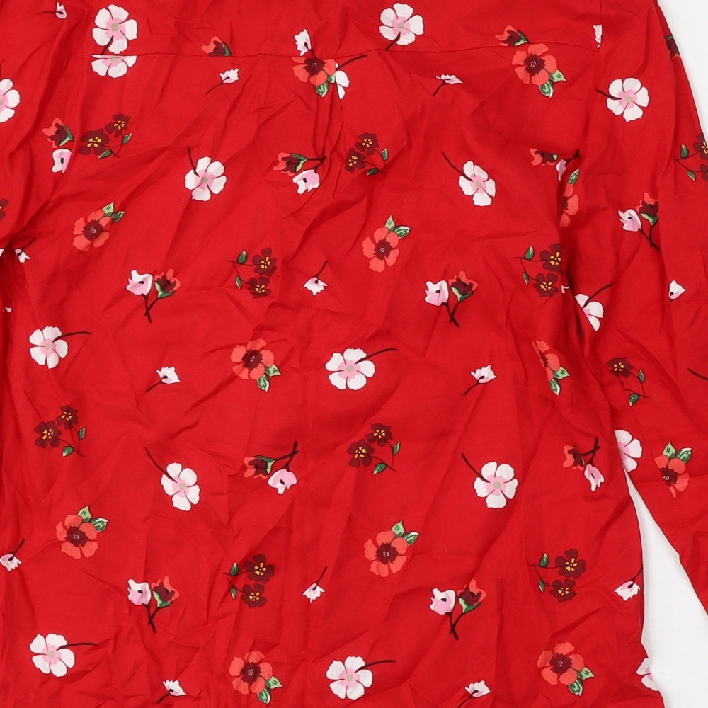 Papaya Womens Red Floral Viscose Basic Blouse Size 8 Round Neck