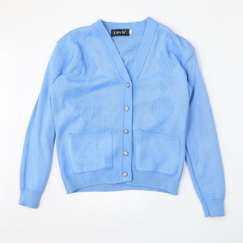 Duvir Womens Blue V-Neck  Acrylic Cardigan Jumper Size S