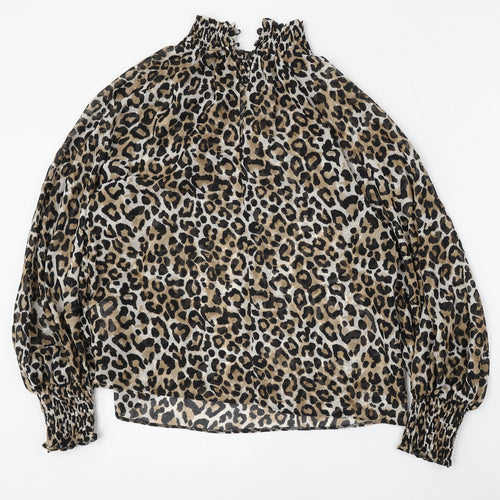 Primark Womens Multicoloured Animal Print Polyester Basic Blouse Size 10 Mock Neck
