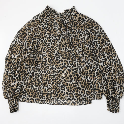 Primark Womens Multicoloured Animal Print Polyester Basic Blouse Size 10 Mock Neck
