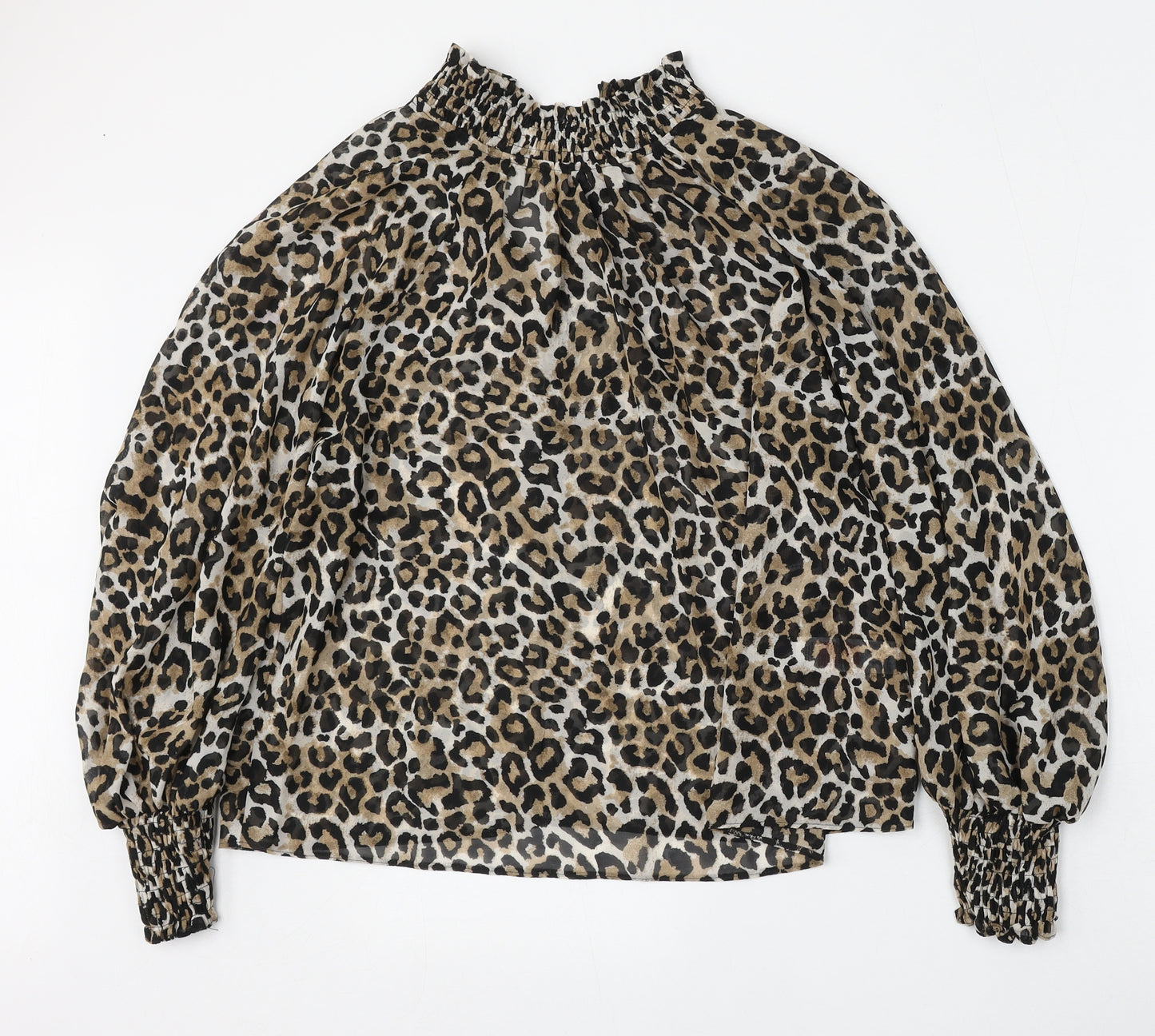 Primark Womens Multicoloured Animal Print Polyester Basic Blouse Size 10 Mock Neck