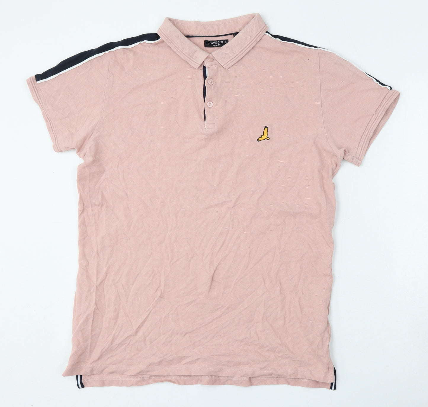 Brave Soul Mens Pink  Cotton  Polo Size L Collared Button