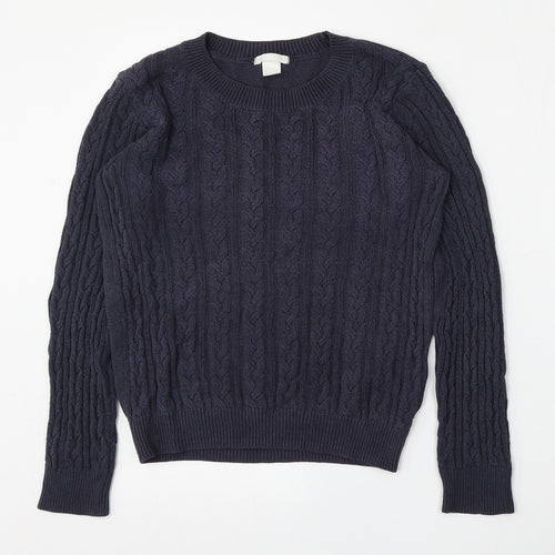 H&M Womens Blue Round Neck  Cotton Pullover Jumper Size S