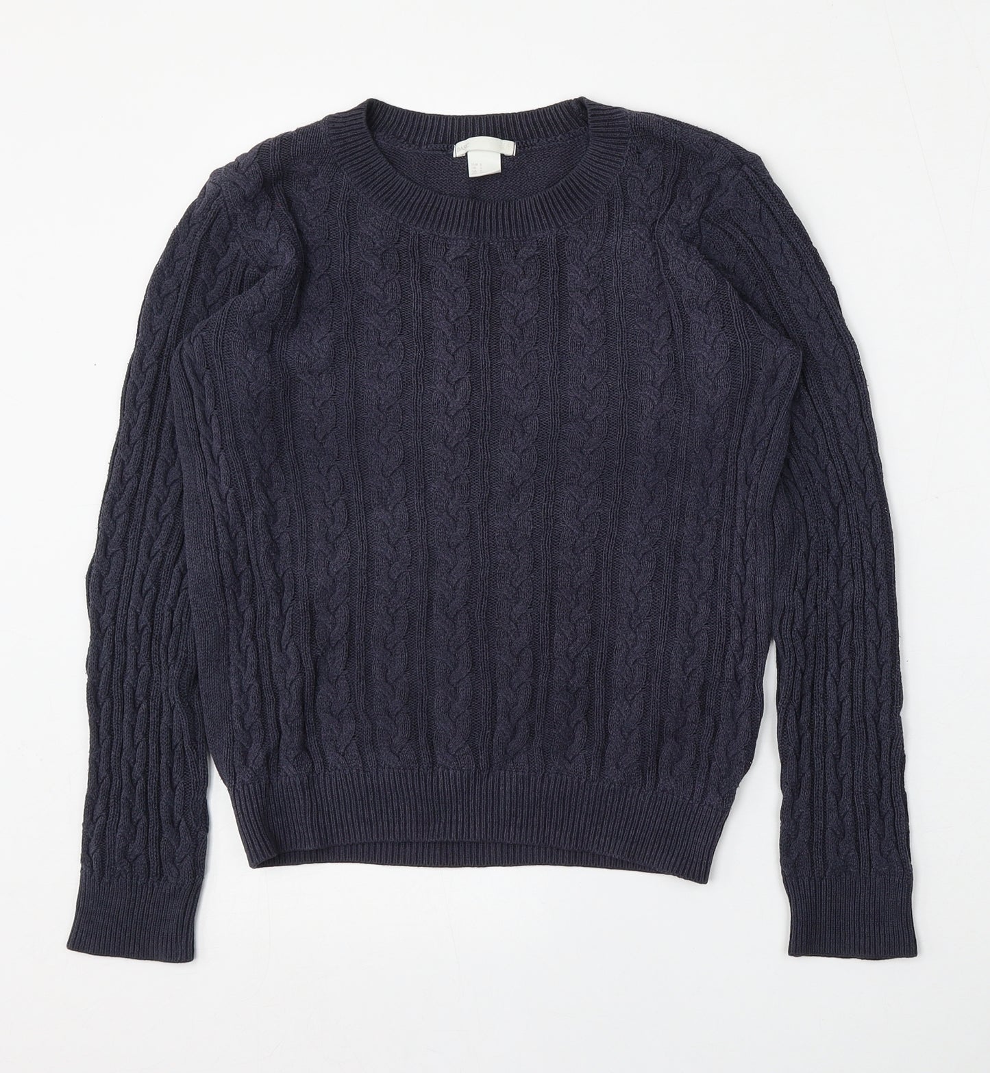 H&M Womens Blue Round Neck  Cotton Pullover Jumper Size S
