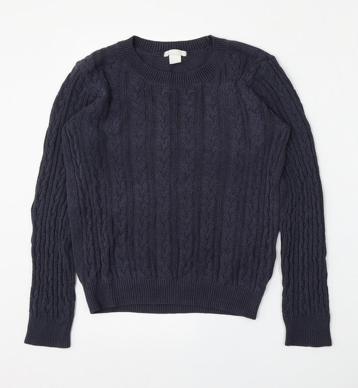 H&M Womens Blue Round Neck  Cotton Pullover Jumper Size S