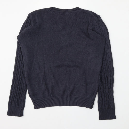 H&M Womens Blue Round Neck  Cotton Pullover Jumper Size S