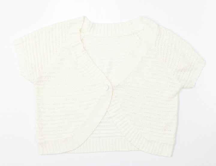 BM Womens Ivory V-Neck  Acrylic Cardigan Jumper Size L