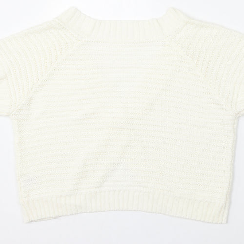 BM Womens Ivory V-Neck  Acrylic Cardigan Jumper Size L