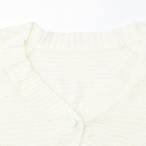 BM Womens Ivory V-Neck  Acrylic Cardigan Jumper Size L