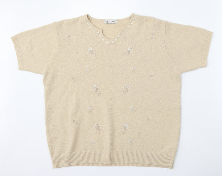 Berkertex Womens Beige Round Neck Acrylic Pullover Jumper Size 14
