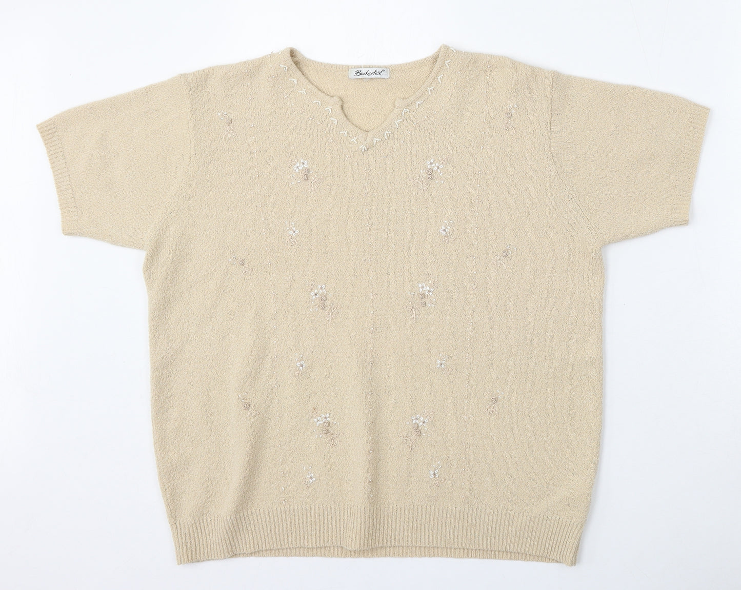 Berkertex Womens Beige Round Neck  Acrylic Pullover Jumper Size 14