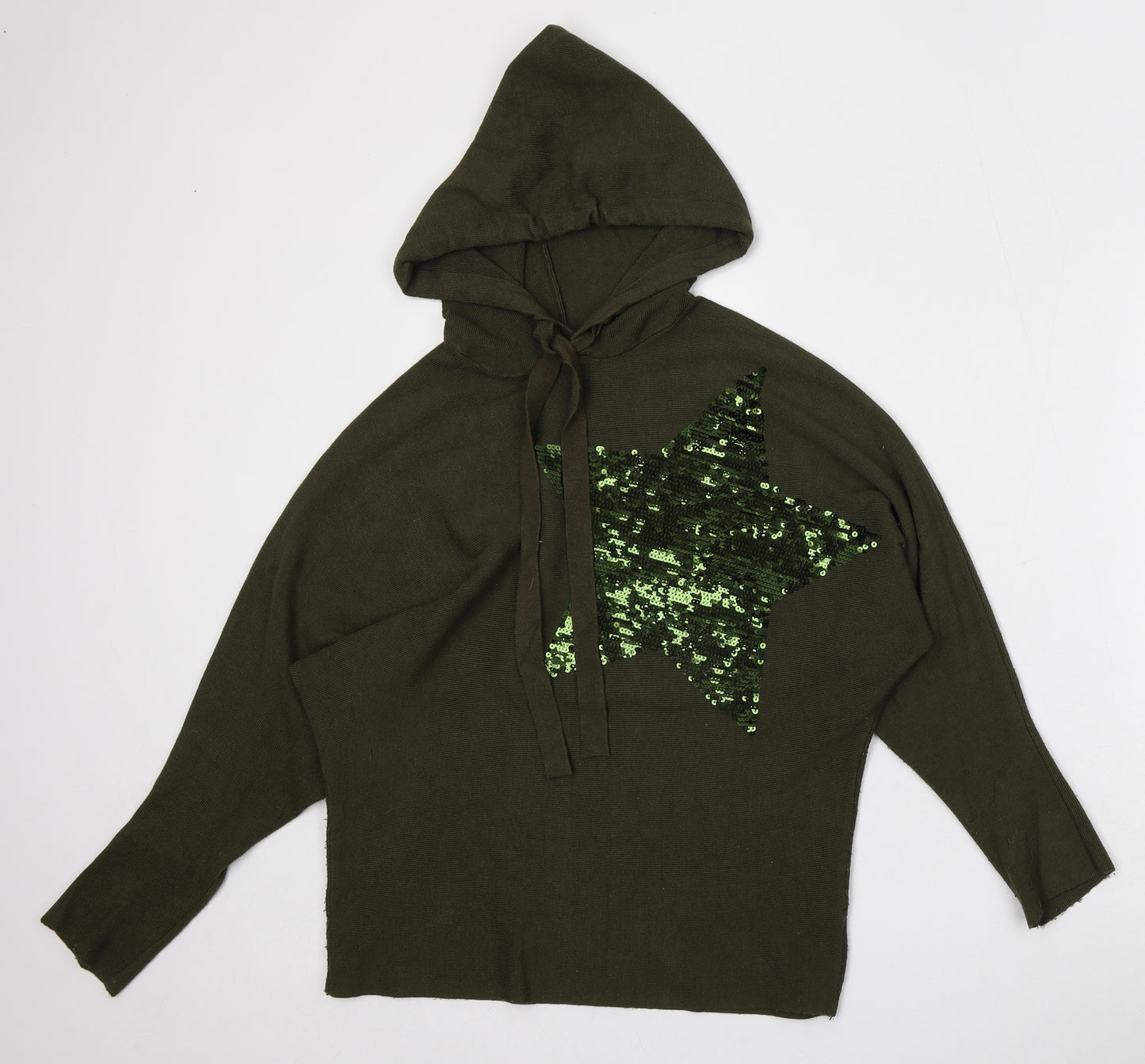 QED London Womens Green  Viscose Pullover Hoodie Size S