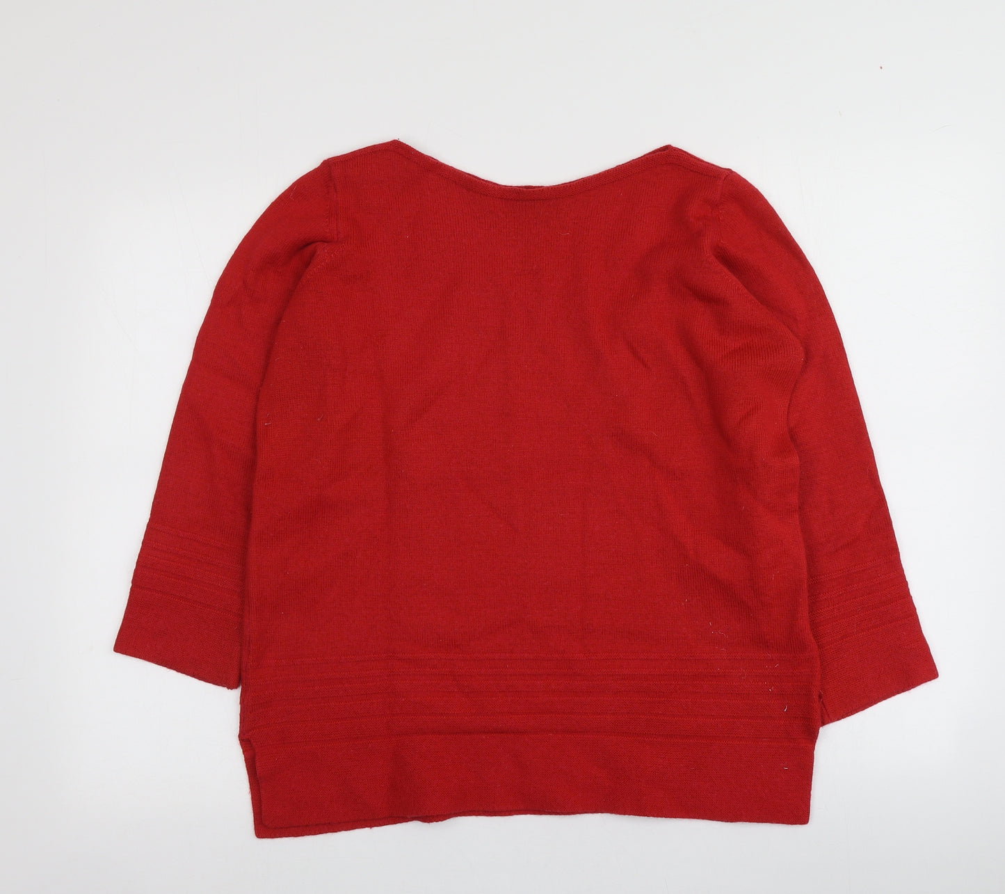 M&S Womens Red Square Neck  Acrylic Pullover Jumper Size 10