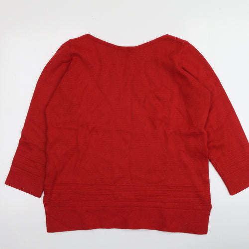 M&S Womens Red Square Neck  Acrylic Pullover Jumper Size 10