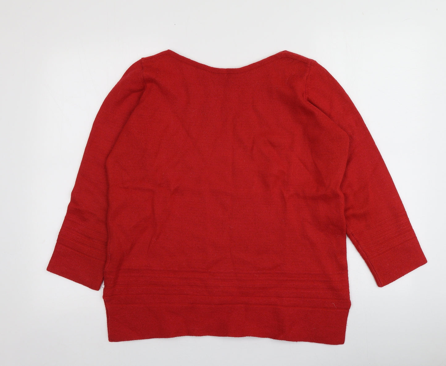 M&S Womens Red Square Neck  Acrylic Pullover Jumper Size 10