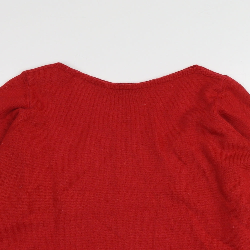 M&S Womens Red Square Neck  Acrylic Pullover Jumper Size 10