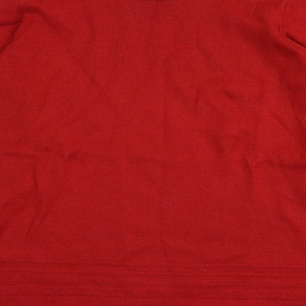 M&S Womens Red Square Neck  Acrylic Pullover Jumper Size 10