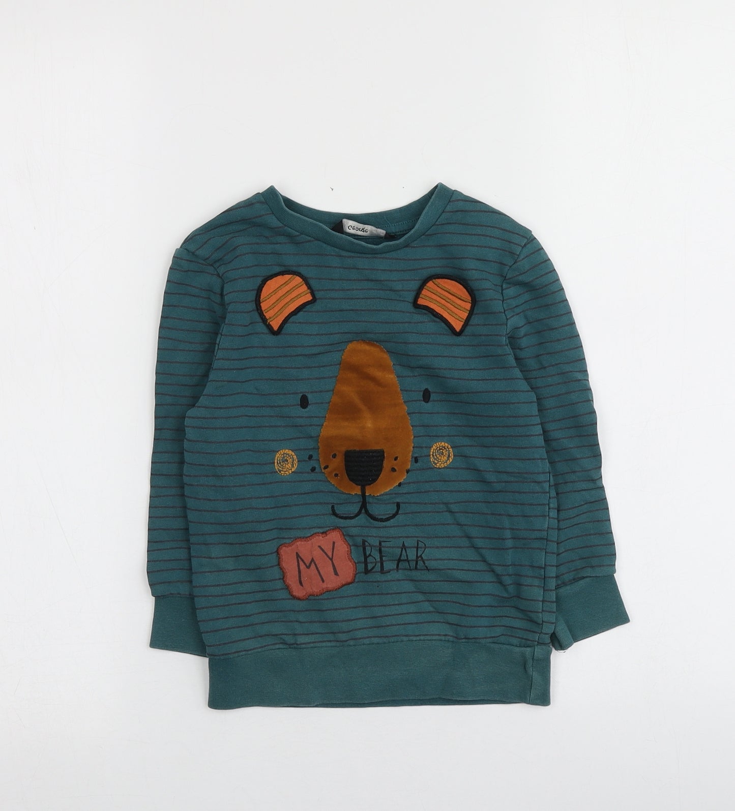 George Boys Green Striped 100% Cotton Pullover Sweatshirt Size 3-4 Years