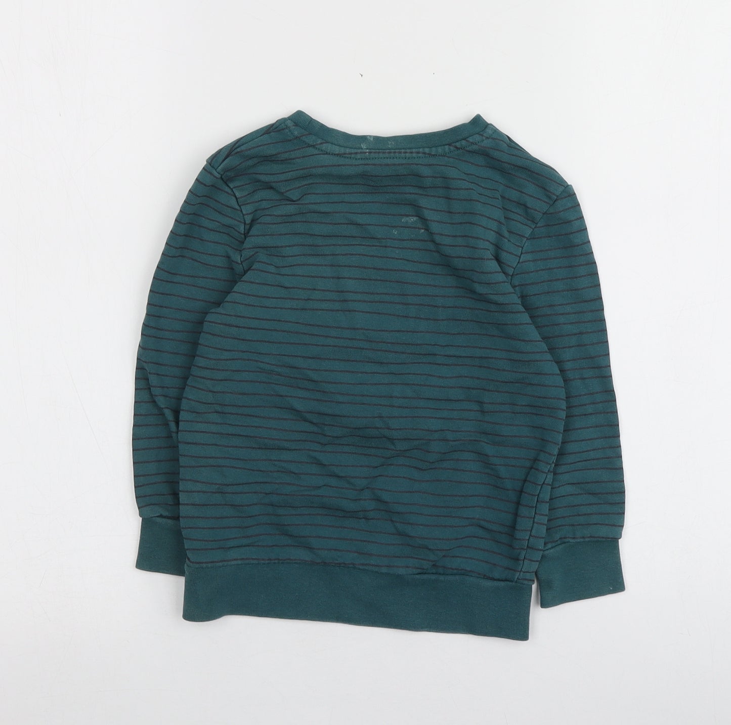 George Boys Green Striped 100% Cotton Pullover Sweatshirt Size 3-4 Years