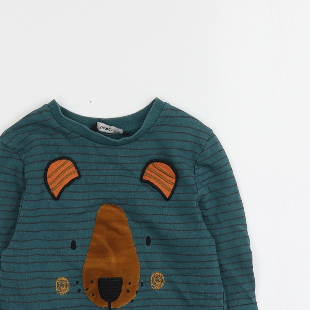 George Boys Green Striped 100% Cotton Pullover Sweatshirt Size 3-4 Years
