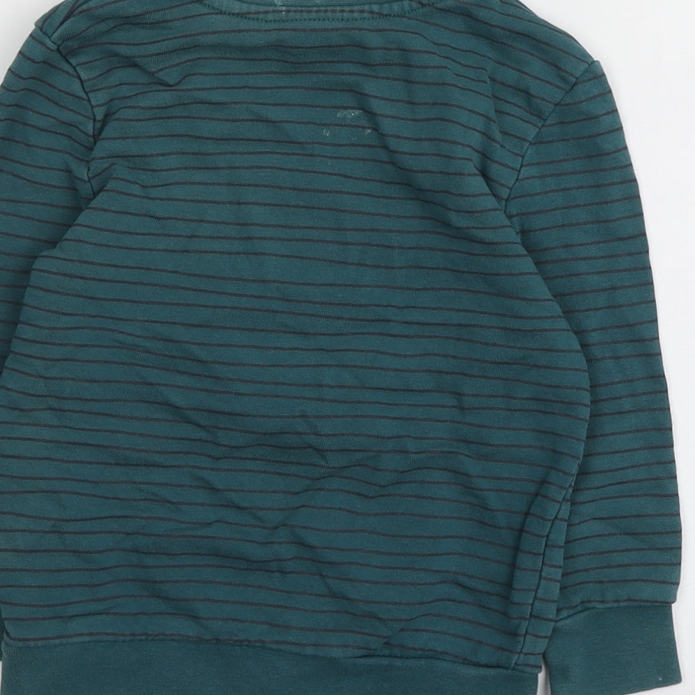 George Boys Green Striped 100% Cotton Pullover Sweatshirt Size 3-4 Years