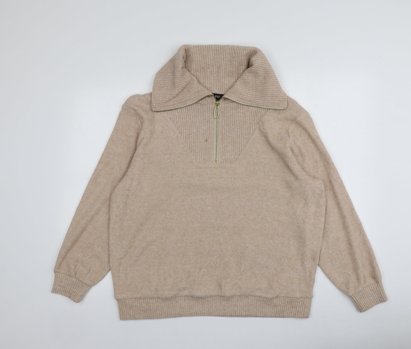 F&F Womens Beige Roll Neck  Polyester Pullover Jumper Size 14