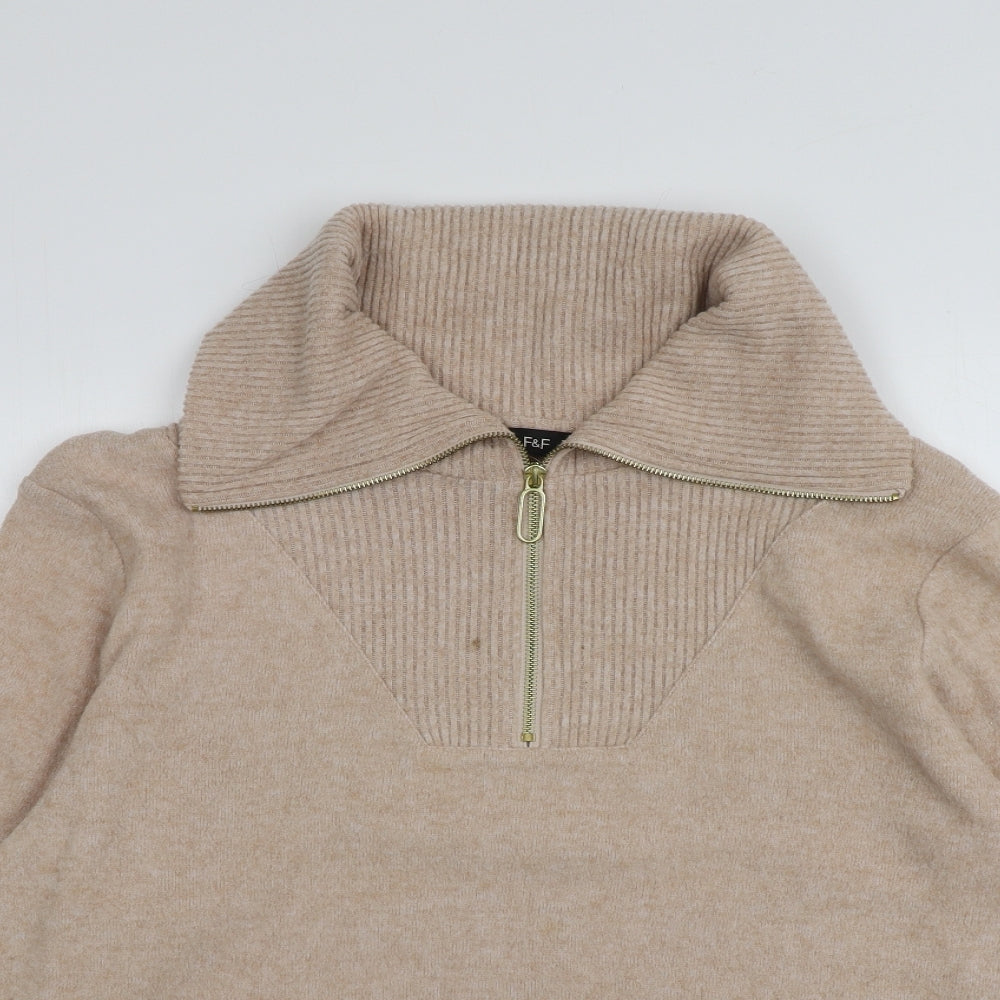 F&F Womens Beige Roll Neck  Polyester Pullover Jumper Size 14