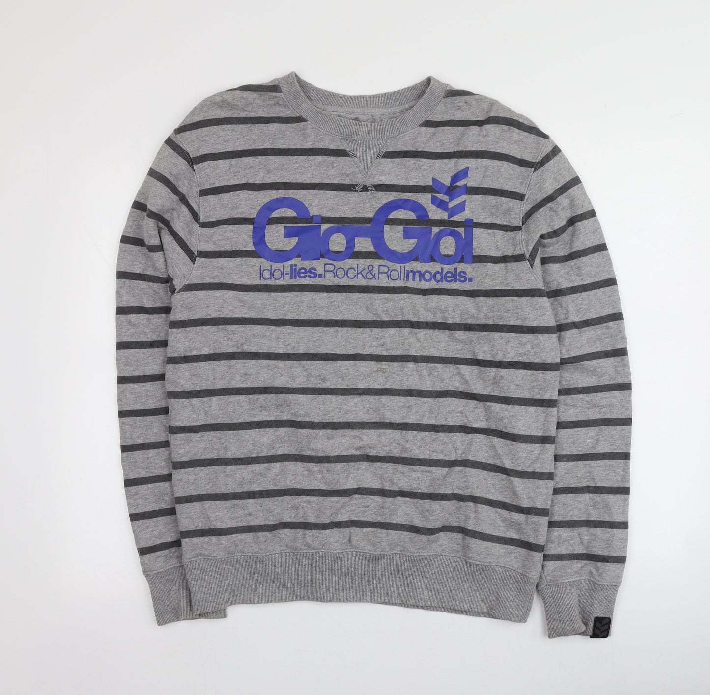 Gio-Goi Mens Grey Striped Cotton Pullover Sweatshirt Size M