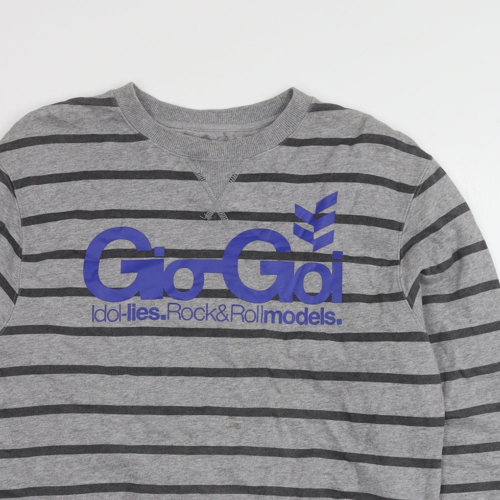 Gio-Goi Mens Grey Striped Cotton Pullover Sweatshirt Size M