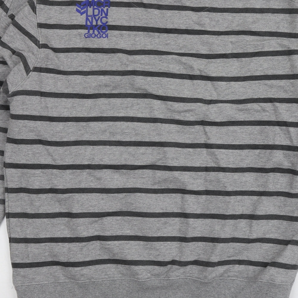 Gio-Goi Mens Grey Striped Cotton Pullover Sweatshirt Size M