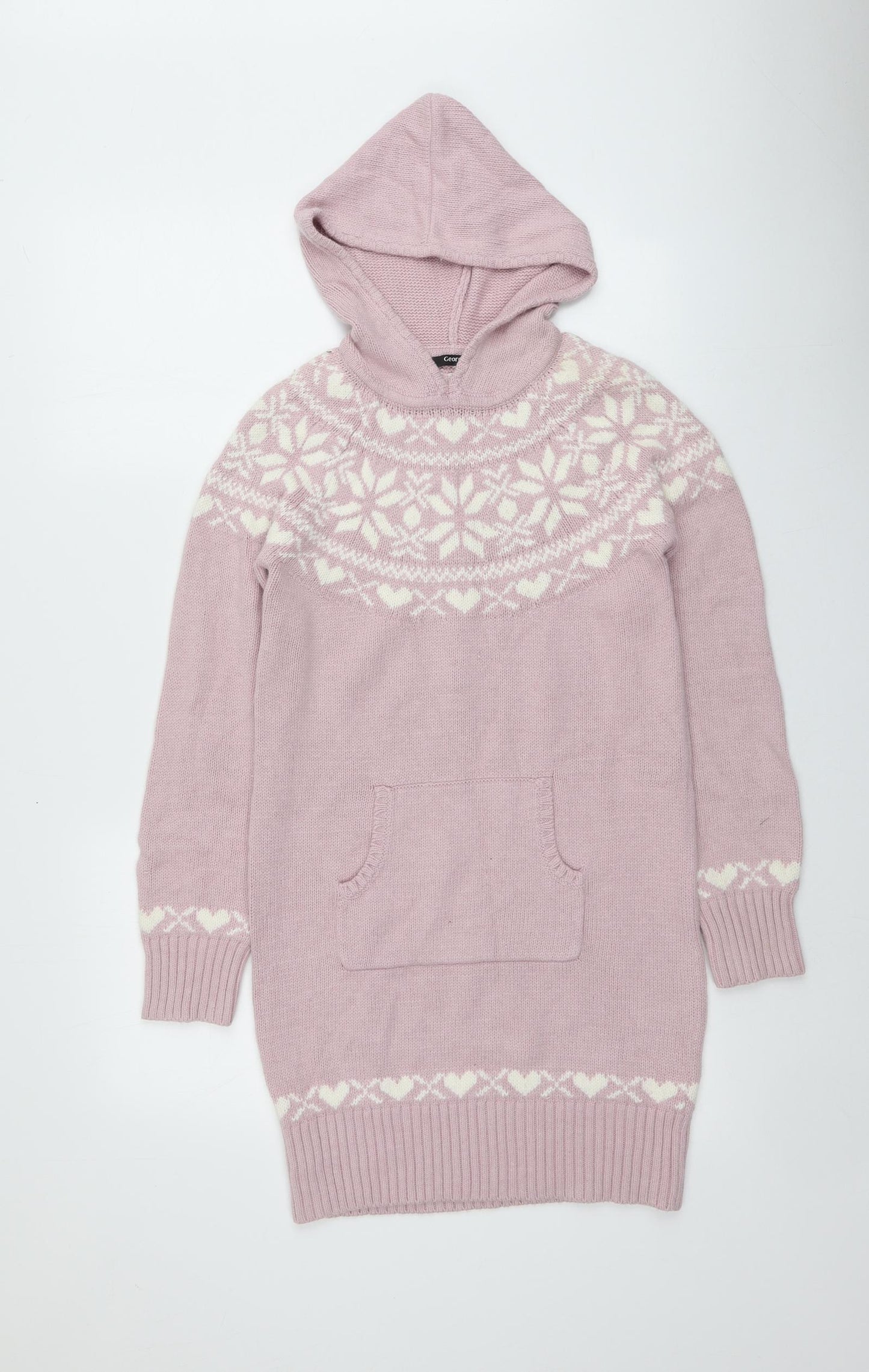 George Girls Pink Round Neck Fair Isle Cotton Pullover Jumper Size 10-11 Years