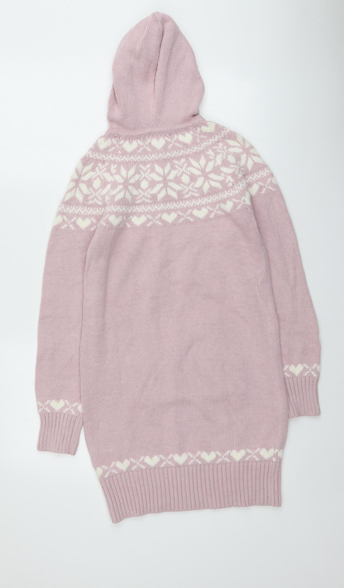 George Girls Pink Round Neck Fair Isle Cotton Pullover Jumper Size 10-11 Years