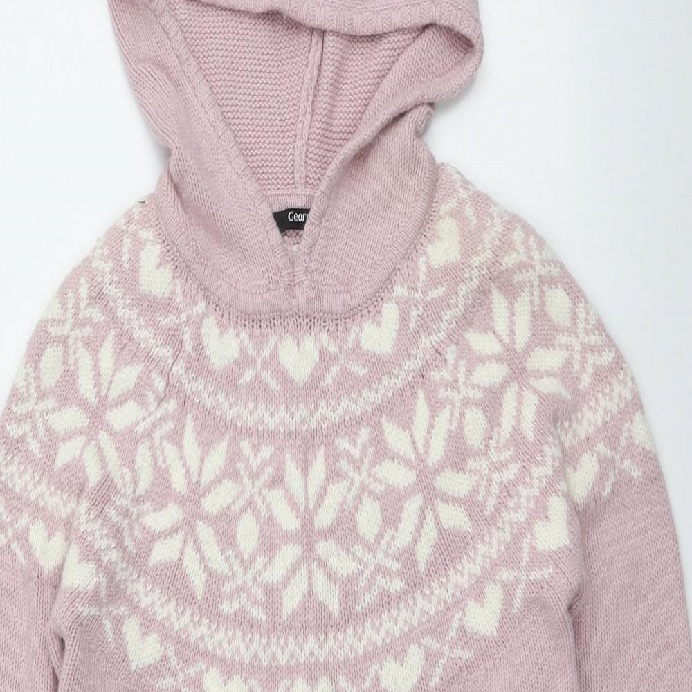 George Girls Pink Round Neck Fair Isle Cotton Pullover Jumper Size 10-11 Years