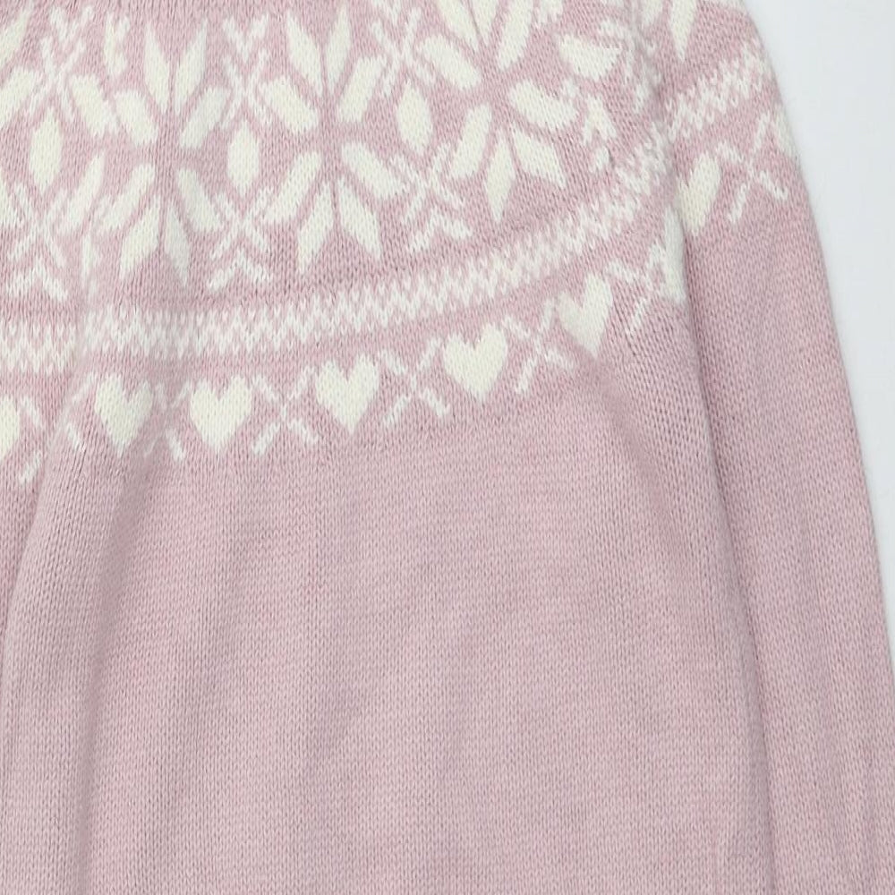 George Girls Pink Round Neck Fair Isle Cotton Pullover Jumper Size 10-11 Years