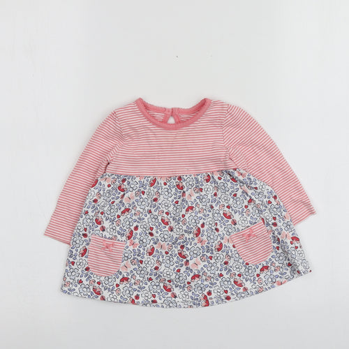F&F Girls Pink Geometric 100% Cotton Basic T-Shirt Size 3-6 Months Round Neck