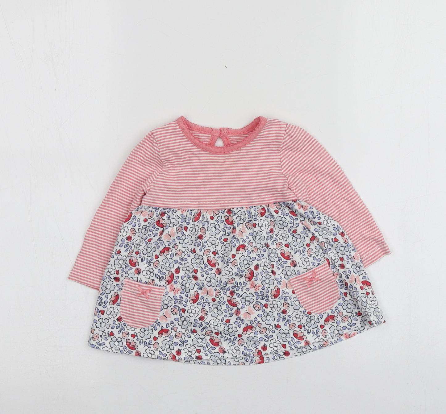 F&F Girls Pink Geometric 100% Cotton Basic T-Shirt Size 3-6 Months Round Neck