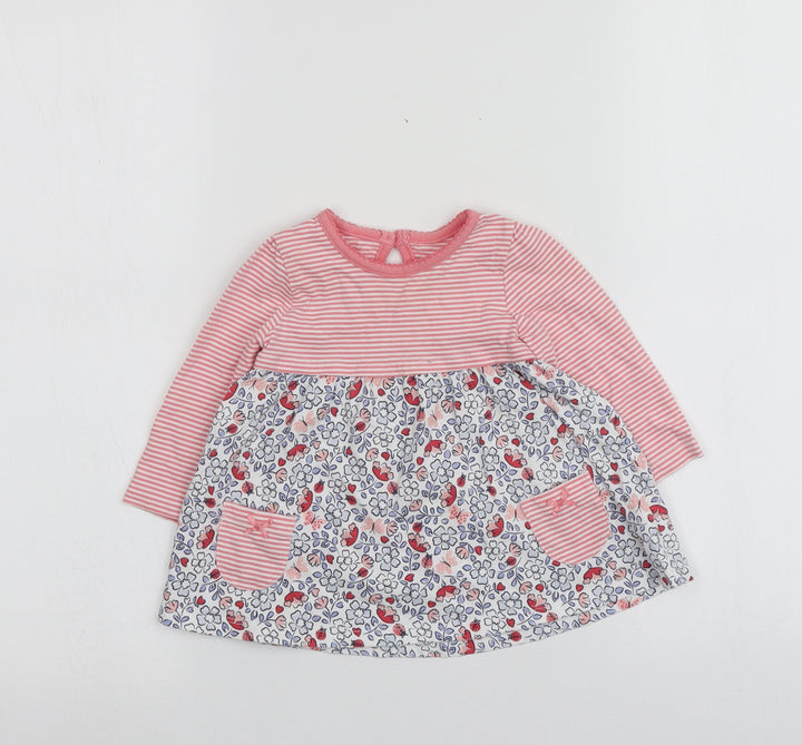 F&F Girls Pink Geometric 100% Cotton Basic T-Shirt Size 3-6 Months Round Neck