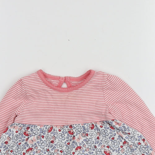 F&F Girls Pink Geometric 100% Cotton Basic T-Shirt Size 3-6 Months Round Neck